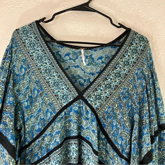 Free People Luna Scarf Print Tunic Top in Ocean Blue - Picture 3 of 12